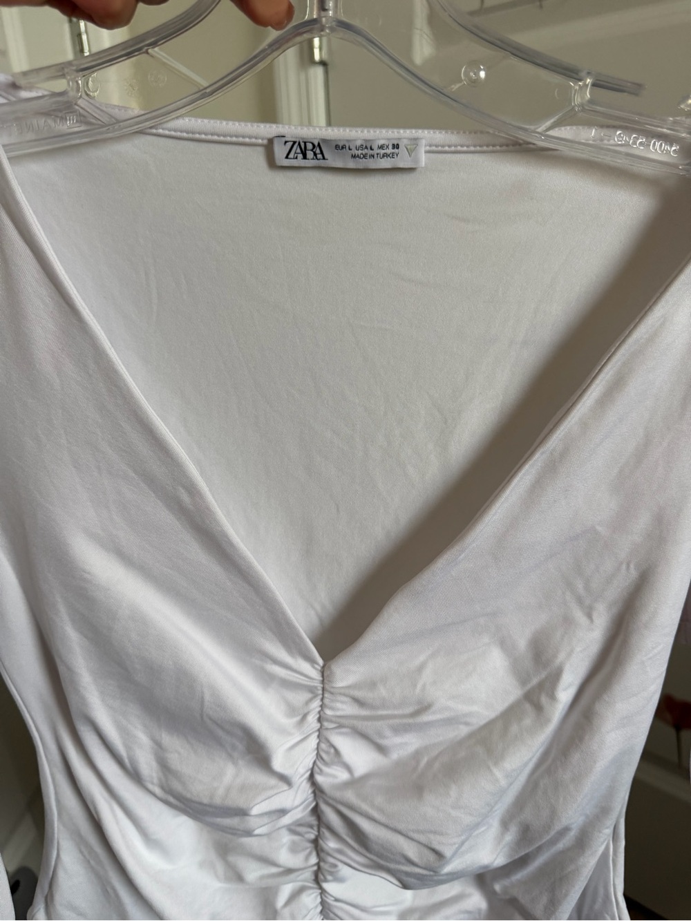Zara White Ruched Long Sleeve Bodysuit | Size M - Picture 3 of 3